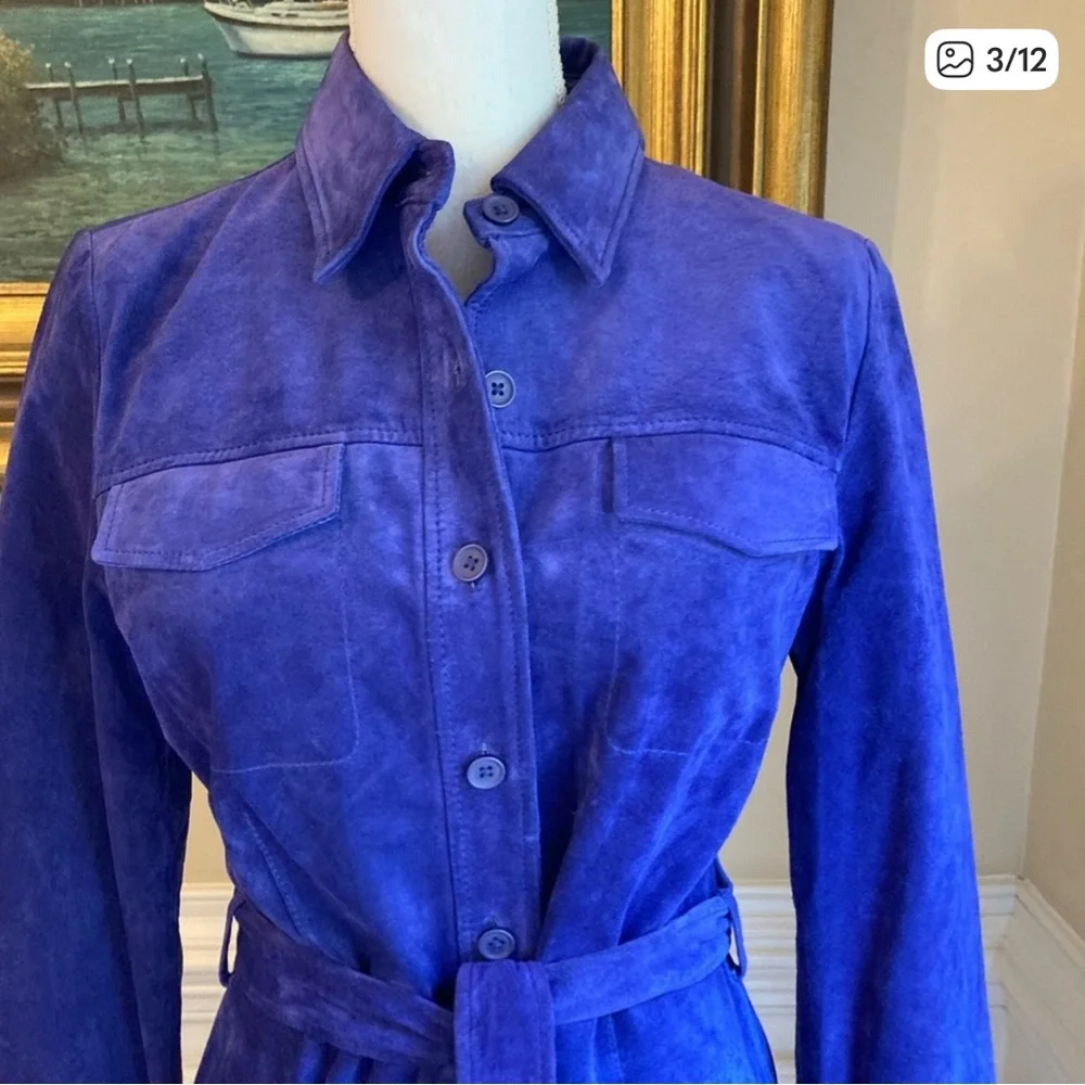 VINTAGE SPIEGEL Blue Purple Real Genuine Suede Leather OTK Shirt Dress - Picture 2 of 7